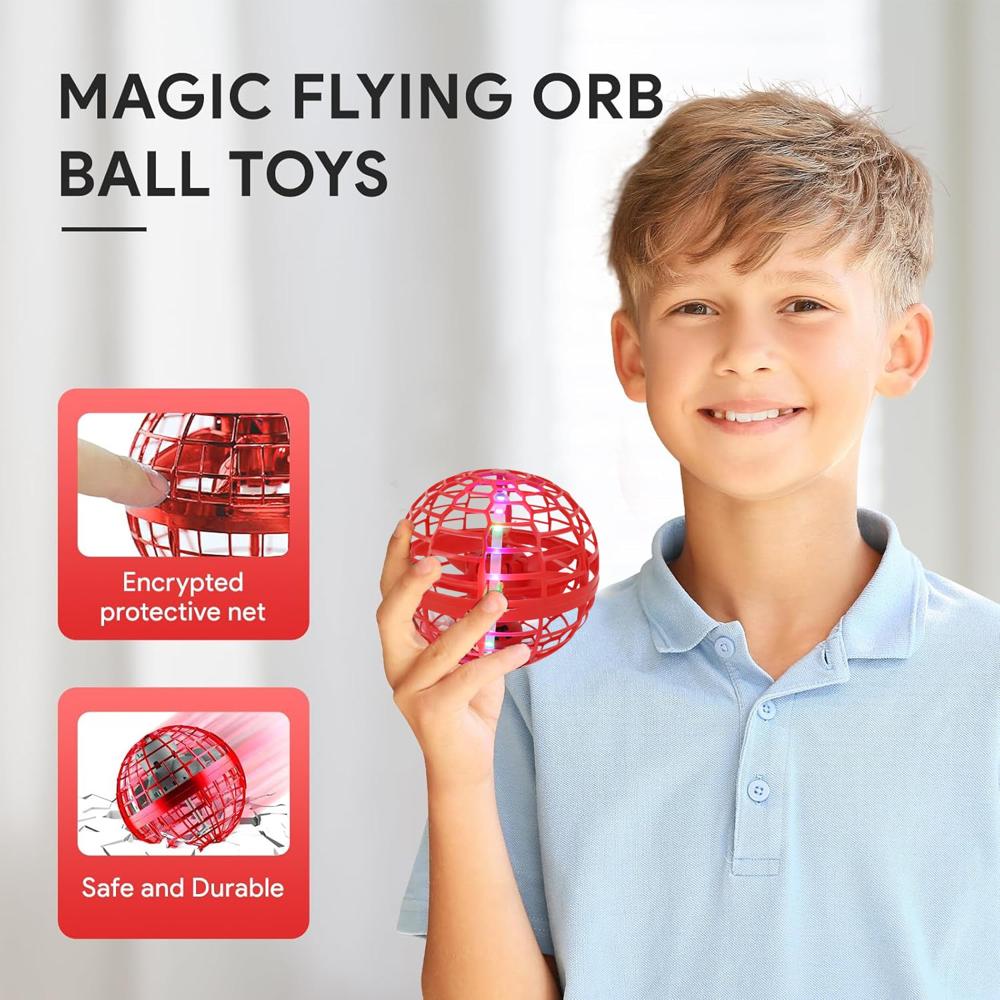 Naivah Magic Flying Ball held by a smiling boy, protective net detail