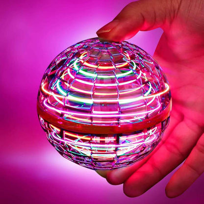 Naivah Magic Flying Ball close-up, magenta LED rings lit