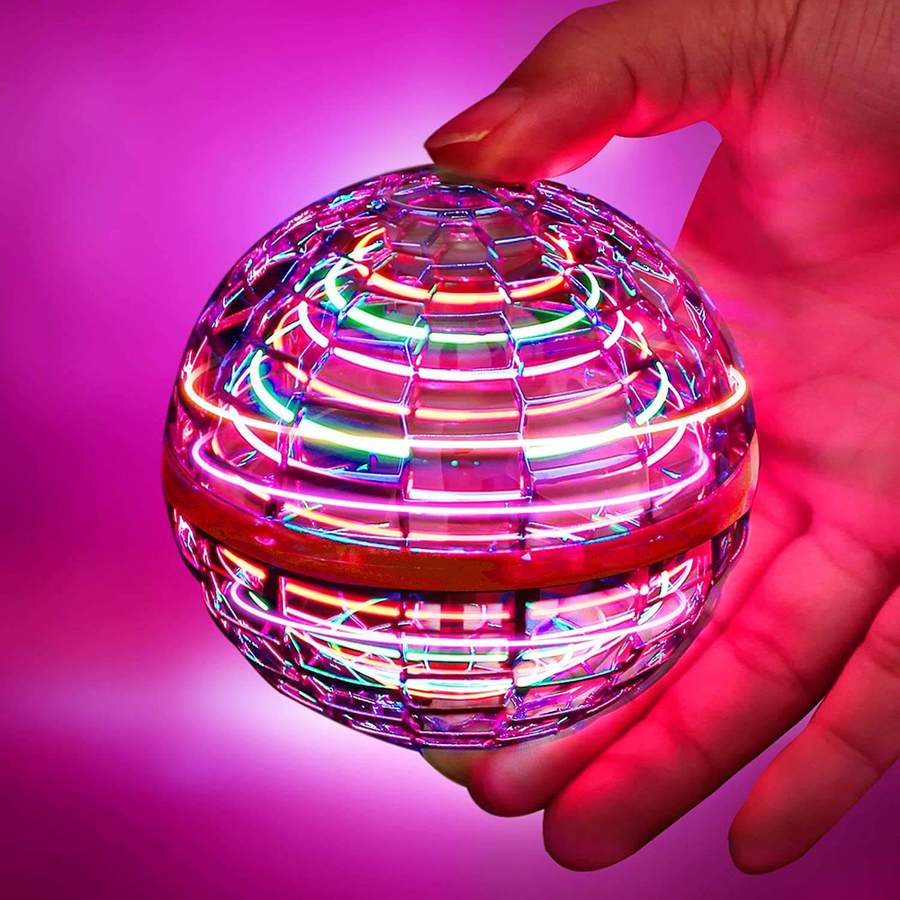 Naivah Magic Flying Ball close-up, magenta LED rings lit