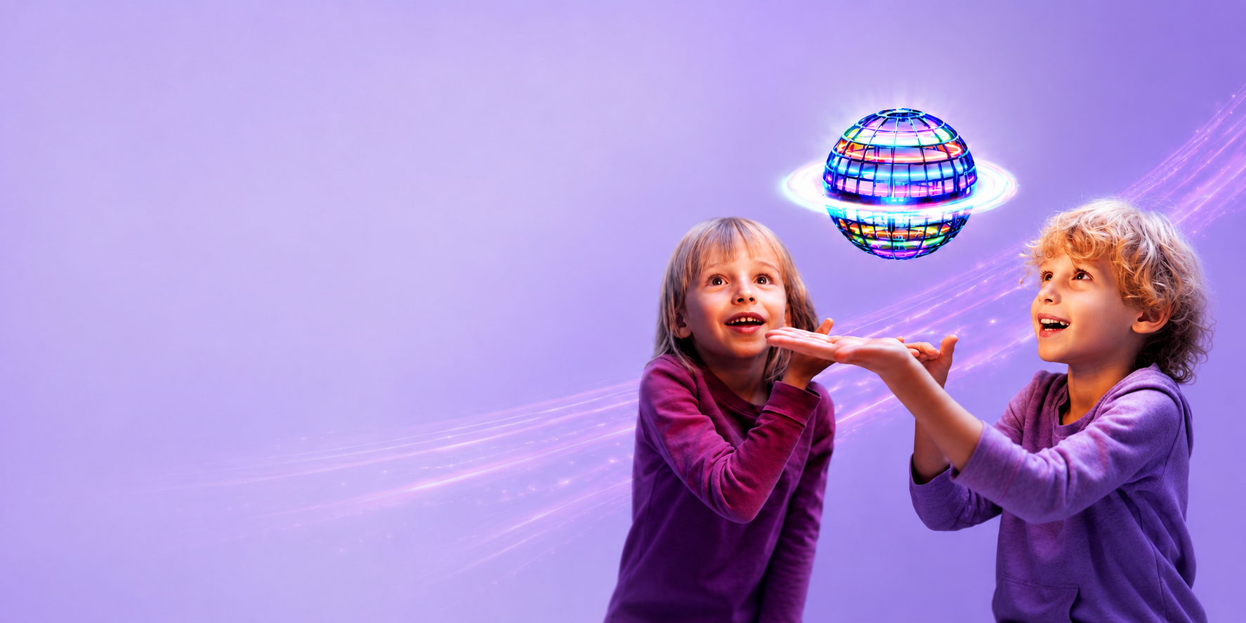 Two kids playing with the Naivah Magic Flying Ball